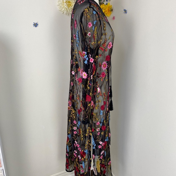 Semi Sheer Floral Embroidered Boho Maxi Dress Size Small/Medium - Picture 10 of 11